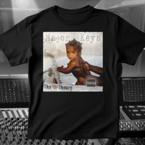 black tshirt with the B theory album cover on front. on sale for 15.99
